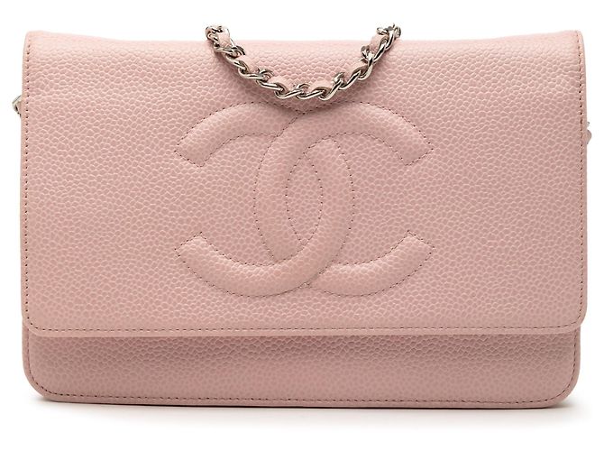 Wallet On Chain Cartera Chanel Caviar Rosa CC con Cadena