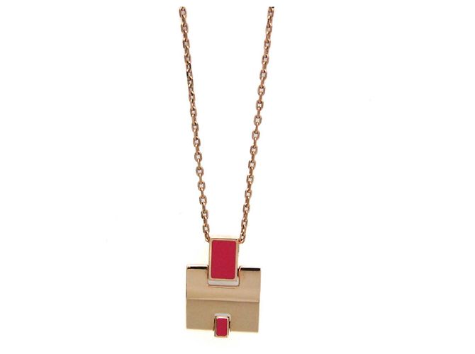 Ring Hermès Halskette Anhänger Hermes Eileen ST0138 Rot Golden Metall
