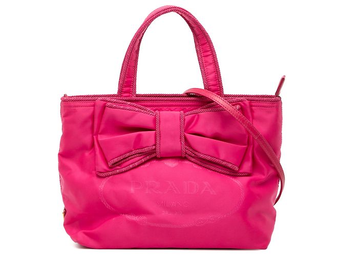 Bow Prada Pink Tessuto Canapa Logo Schleife Handtasche