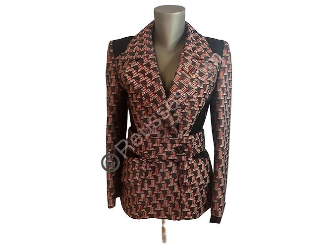 Lanvin virgin wool jacket with geometric pattern – size 38 – new with structured belt