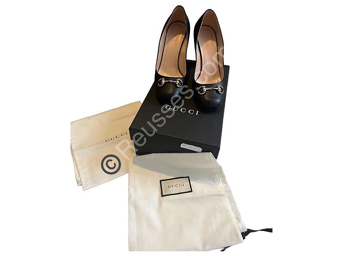 Gucci schwarze Leder-Pumps – Größe 38,5 – ikonisches silbernes Bit & 8 cm Absatz