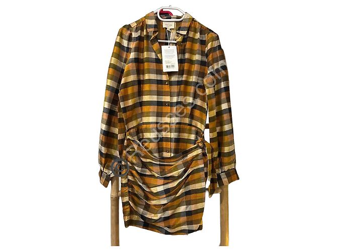 SéZane Sezane Jana Karo-Kleid in Ocker Größe 34