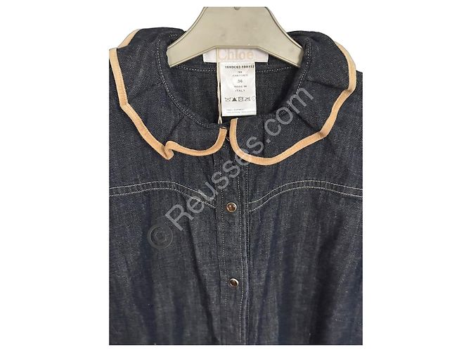 Camicia in Jeans Chloé Blu Scuro con Collo Volant T36