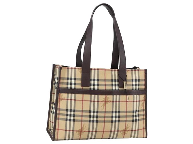 BURBERRY Nova Check Tote Bag PVC Beige Auth 160285