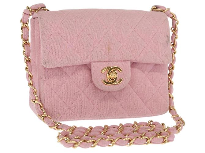 CHANEL Mini Matelassé 17 Borsa a Spalla con Catena Cotone Rosa Oro CC Auth 159216 D'oro