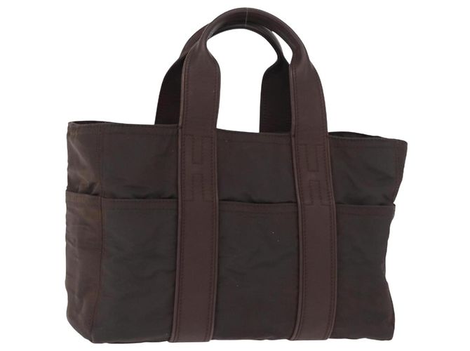 Hermès HERMES Acape Luco PM Handtasche Nylon Dunkelbraun Auth BA9324
