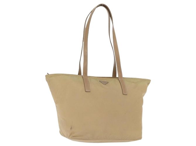 Borsa Tote PRADA Nylon Beige Argento Auth ti3600