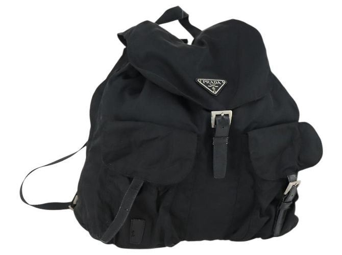 PRADA Backpack Nylon Black Silver Auth 153760 Silvery