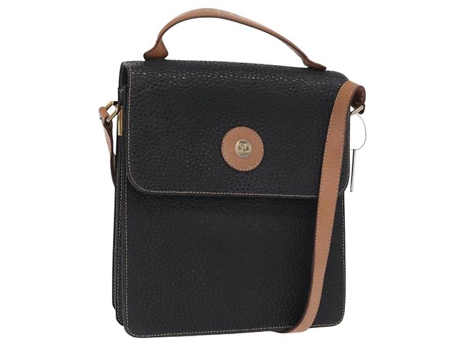 Bolsa de Ombro de Couro Preta e Dourada VALENTINO Auth bs32067 Preto Dourado