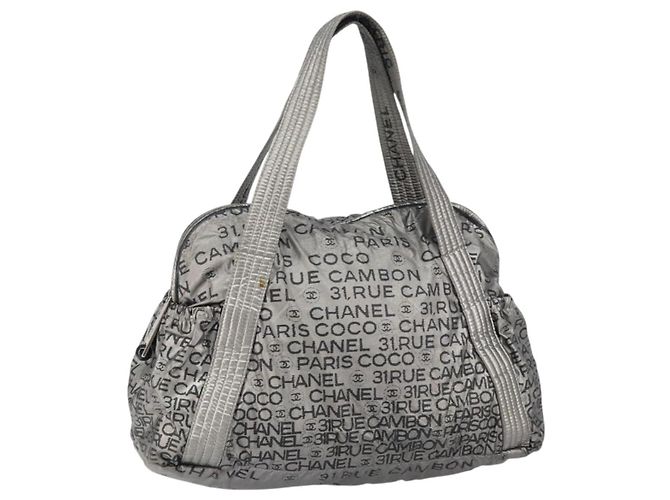 CHANEL Borsa Tote Illimitata Nylon Argento CC Auth gh1555