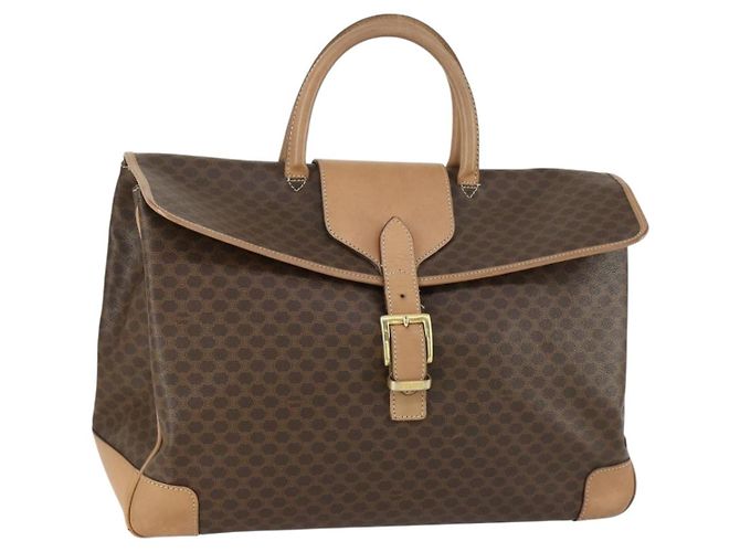 Céline Bolsa de mão em lona Macadam CELINE em couro PVC marrom e dourado Auth mr1691
