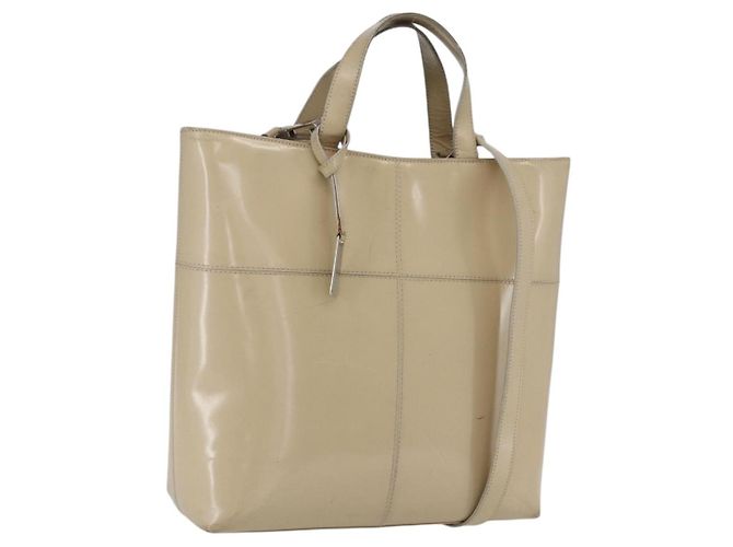 GUCCI Tote Bag Email 2in1 Beige Silber Auth bs31887