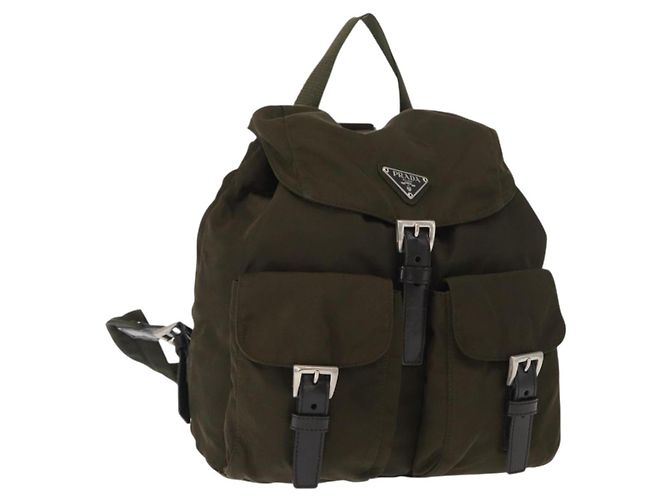 PRADA Backpack Nylon Khaki Silver Auth 159721 Silvery