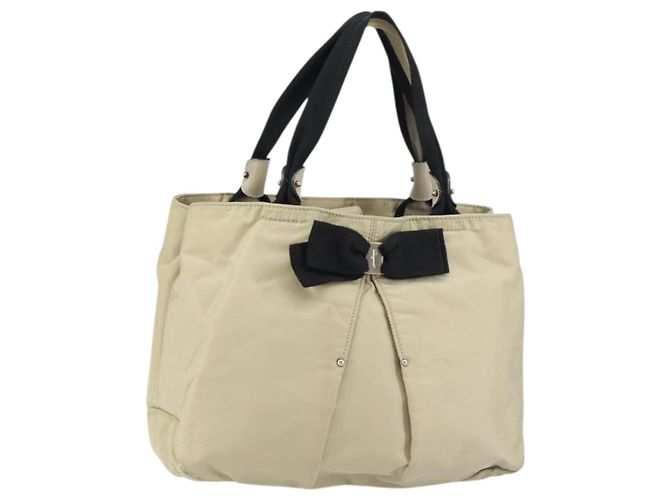 Borsa a mano Vala in nylon beige e argento di Salvatore Ferragamo Auth 159394