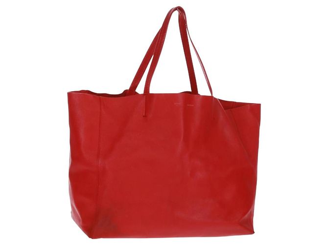 Céline Bolsa tote Horizontalkava em couro vermelho e dourado Auth bs32104