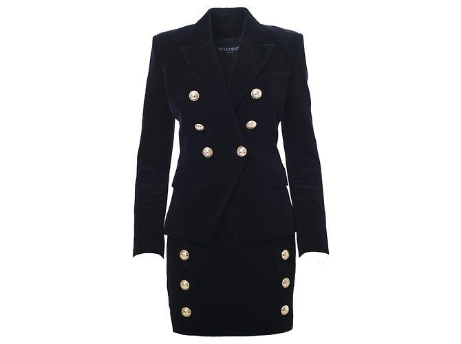 Set Balmain in Velluto Nero con Blazer e Gonna