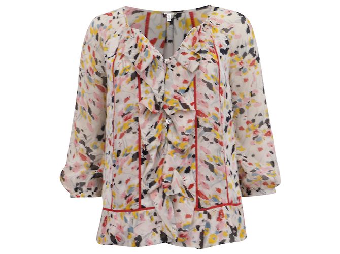 Blusa Ruffle Marlabis in Seta Multicolore di Diane Von Furstenberg
