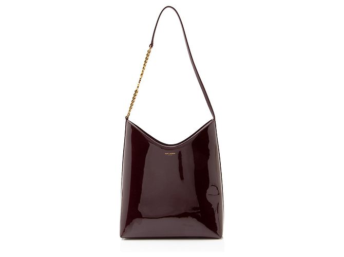Saint Laurent Patent Leather Rendez-Vouz Medium Hobo Rouge