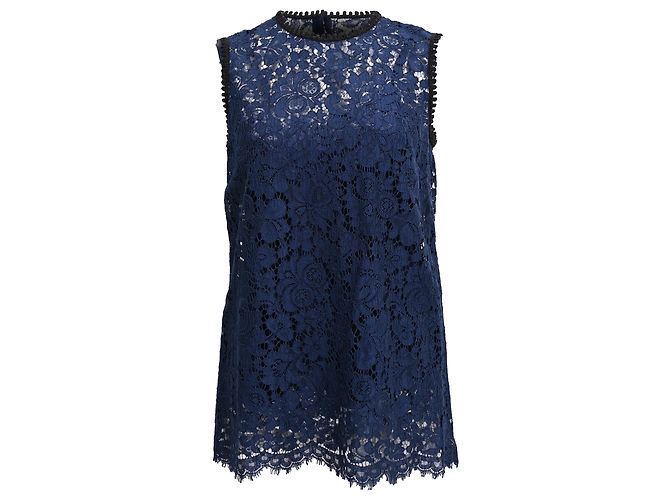 Blusa sem mangas de renda Dolce & Gabbana em algodão azul marinho