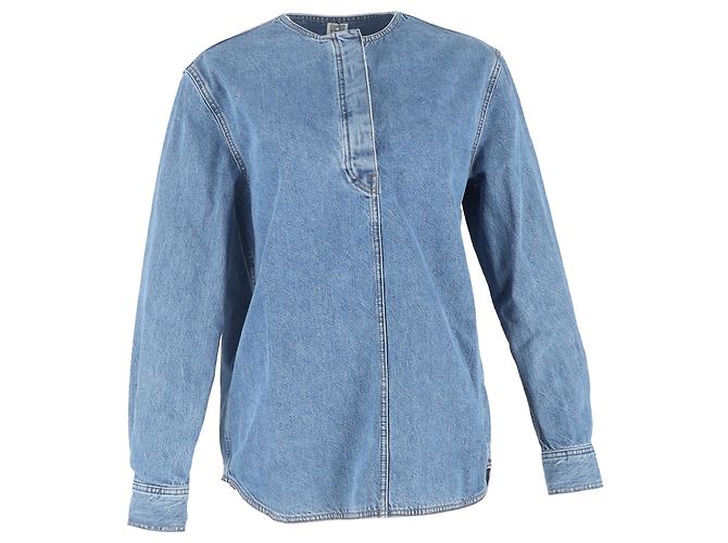 Totême Collarless Blouse in Blue Denim Light blue
