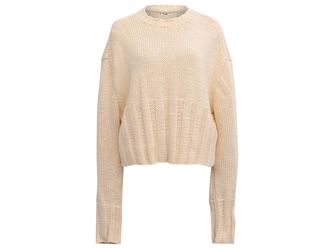 Céline Celine Offener Rücken Strickpullover aus cremefarbener Wolle Weiß Roh