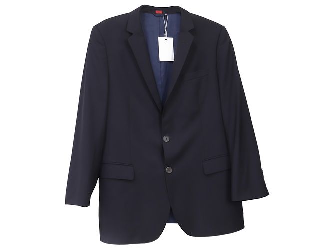 Hugo Boss Single-Breasted Blazer with Pockets in Navy Blue Wool