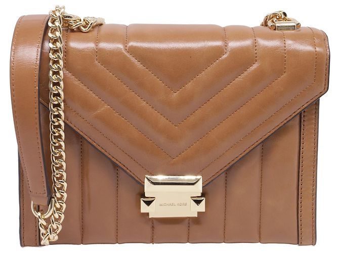 Bolsa de ombro matelassada média Whitney da Michael Kors em couro marrom