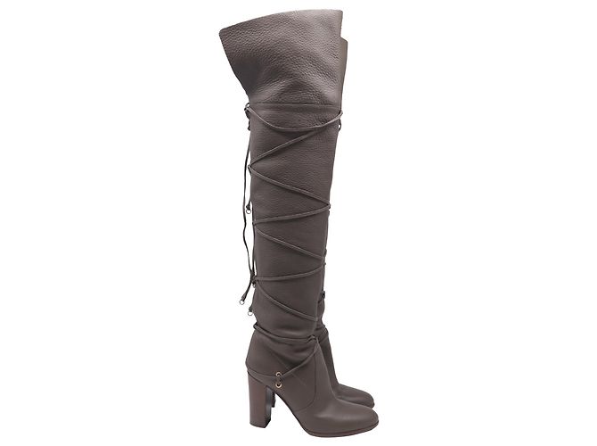 Botas altas de cuero gris Sergio Rossi Wrap Around