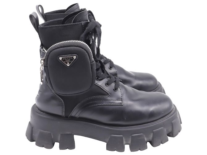 Prada Monolith Combat Boots in Black Leather and Nylon