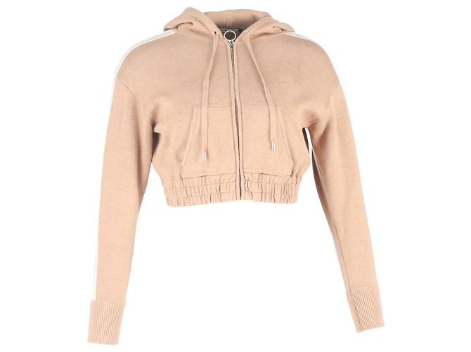 Sandro cropped Kapuzenpullover mit Reißverschluss aus beigem Baumwollstoff