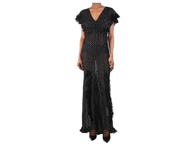 Rat & Boa Schwarzes, transparentes Lurex-Maxikleid - Größe XXS