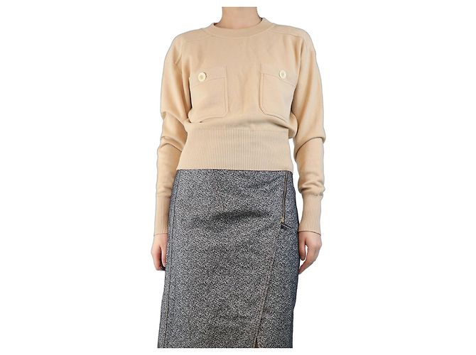 Chloé Beige Wollpullover mit Fronttasche - Größe XS Braun Wolle
