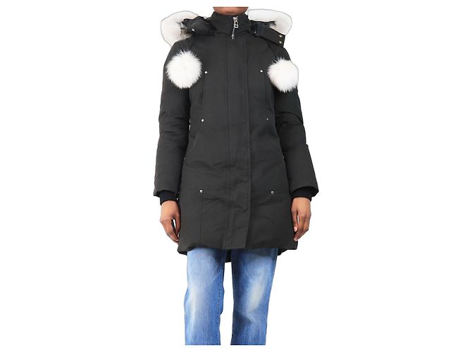 Moose Knuckles Black down jacket with fur hood - size S