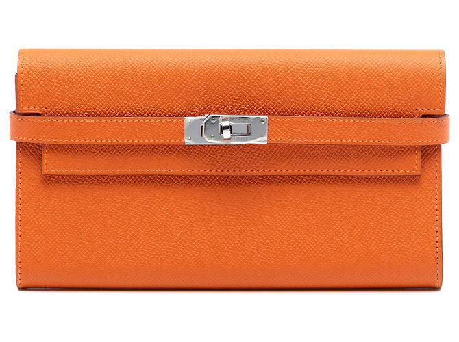 Cartera larga Hermès Kelly en Epsom naranja
