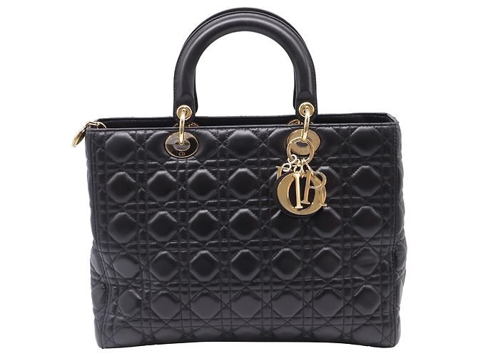 Lady Dior Große Handtasche aus schwarzem Lammleder