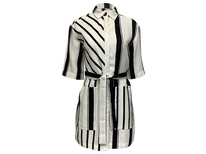Abito camicia a righe con cintura Maje Ronson in viscosa bianca Stampa python