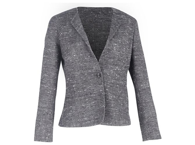 Max Mara Single-Breasted Tweed Blazer in Grey Wool