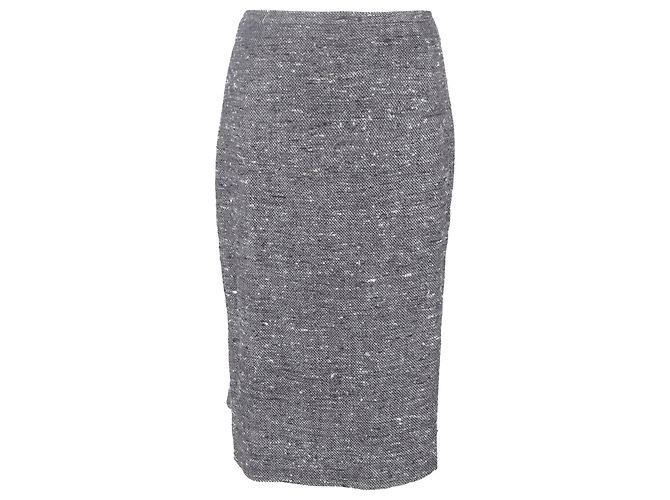 Saia lápis midi em tweed cinza de lã Max Mara