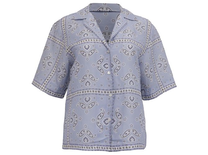 Camicia button-down Sandro Livia in lino blu con stampa paisley Blu chiaro