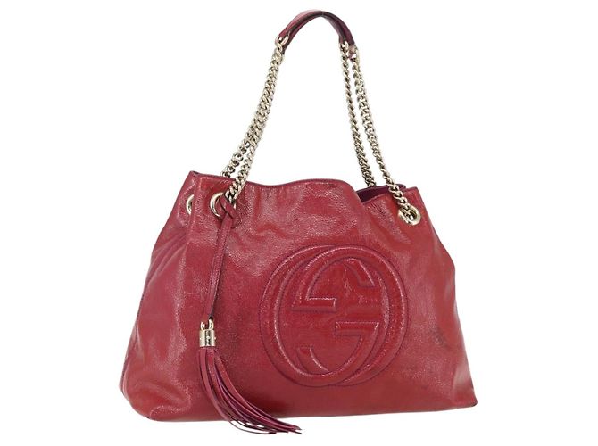 Bolso Gucci Soho Chain Rojo Dorado Auth 159398