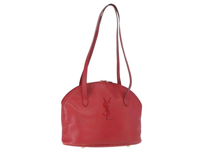 Saint Laurent Bolsa de Ombro de Couro Vermelha Dourada Auth gh1500 Vermelho Dourado