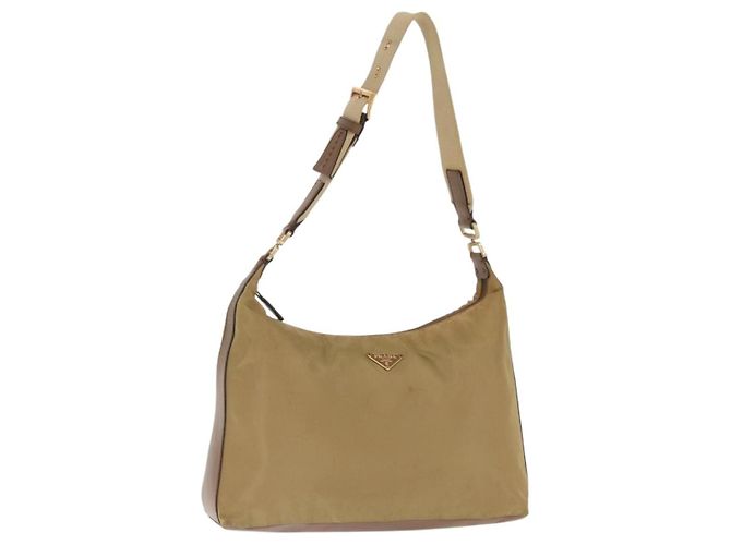 Borsa a Spalla PRADA Nylon Beige Oro Auth 160150 D'oro