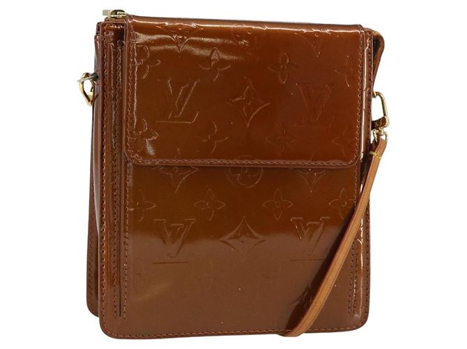 LOUIS VUITTON Monogram Vernis Motto Accessory Pouch Bronze M91138 Auth 160428