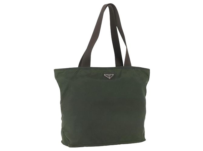 PRADA Tote Bag aus Nylon Khaki Silber authentisch ka1393