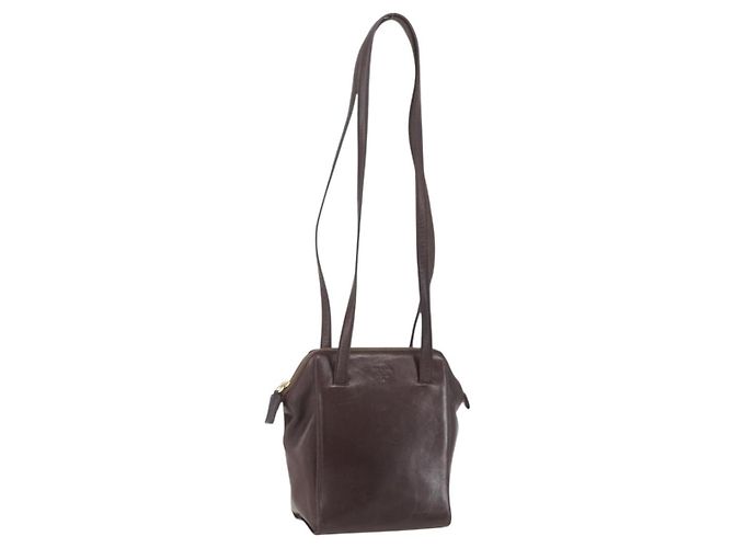 PRADA Bolsa de Ombro com Corrente Couro Plástico Marrom Ouro Auth 160295 Dourado