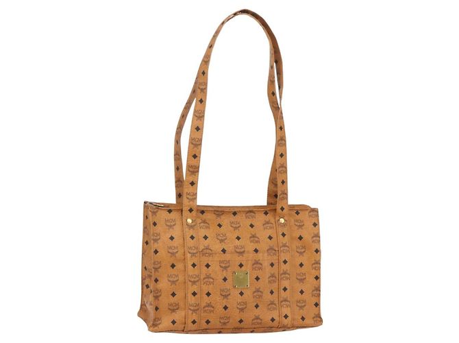 Bolsa Tote MCM Logogram Vicetos PVC Marrom Dourado Auth gh1461