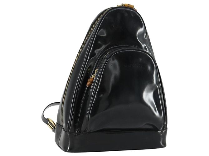 Borsa a Spalla GUCCI Bamboo Smalto Nero Oro Auth bs32059 D'oro