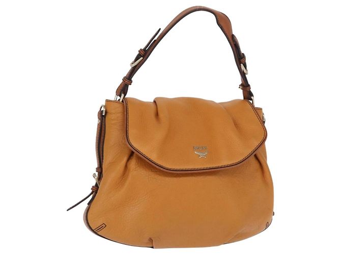 Borsa a Spalla in Pelle MCM Vicetos Logogram Marrone Oro Auth gh1463 D'oro