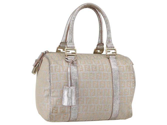 FENDI Zucchino Canvas Handtasche Silber Auth 160139