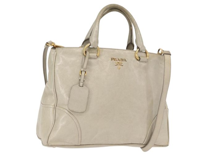 PRADA Handtasche Leder 2 in 1 Beige Gold Auth ka1369 Golden